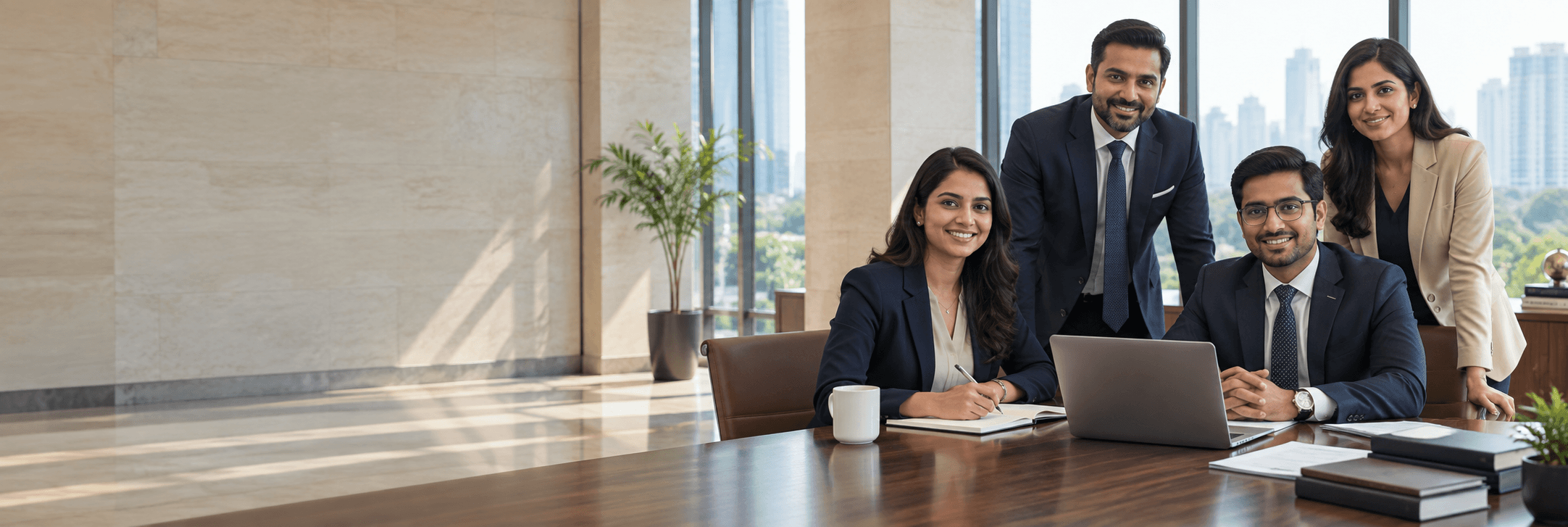Four accounting professionals together in a bright office