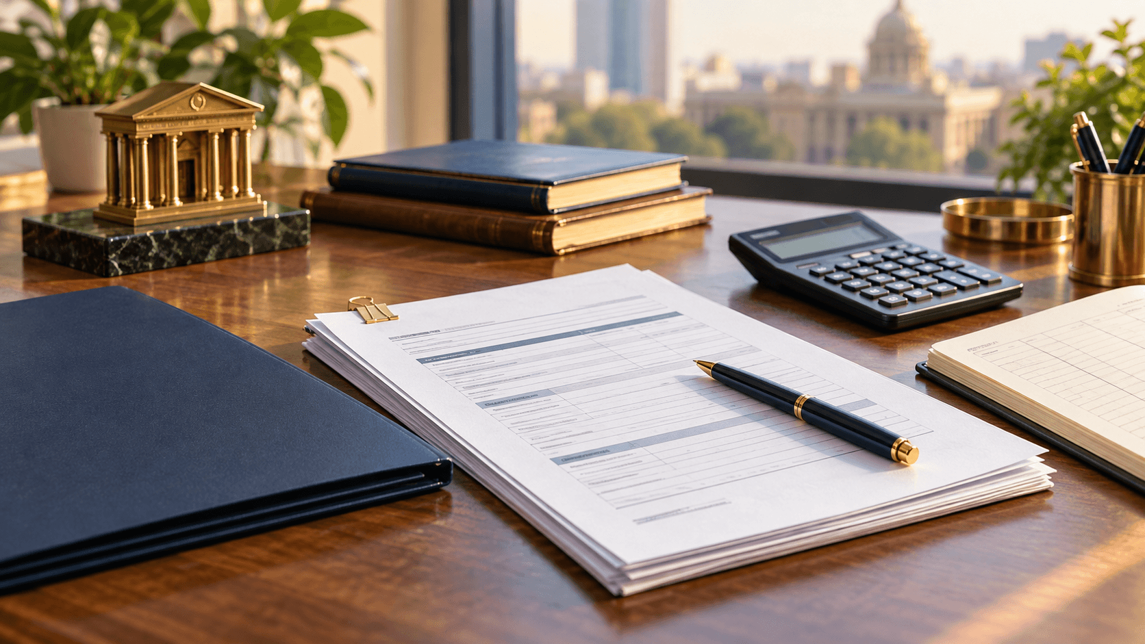 Organised business loan papers and calculator on a desk